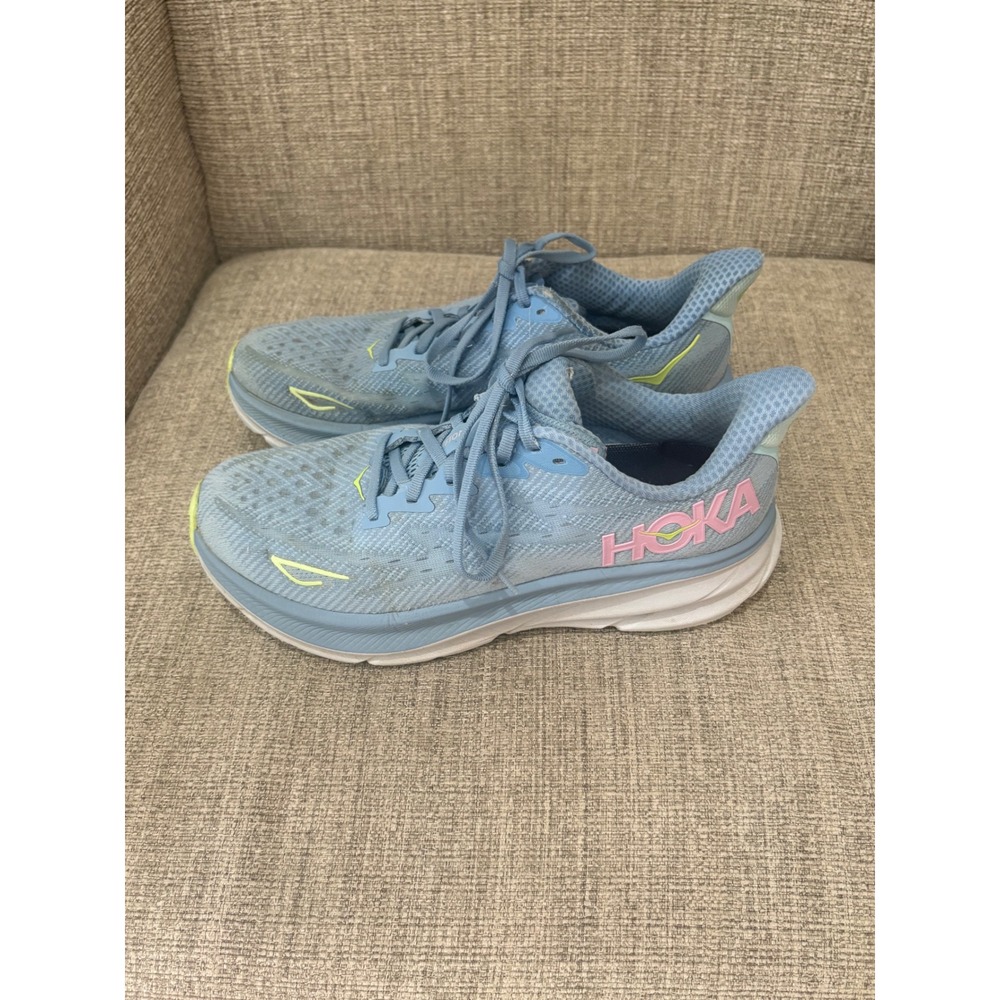 Hoka Clifton 9 Blue Pink Lime Green Running Shoes Womens Sneaker